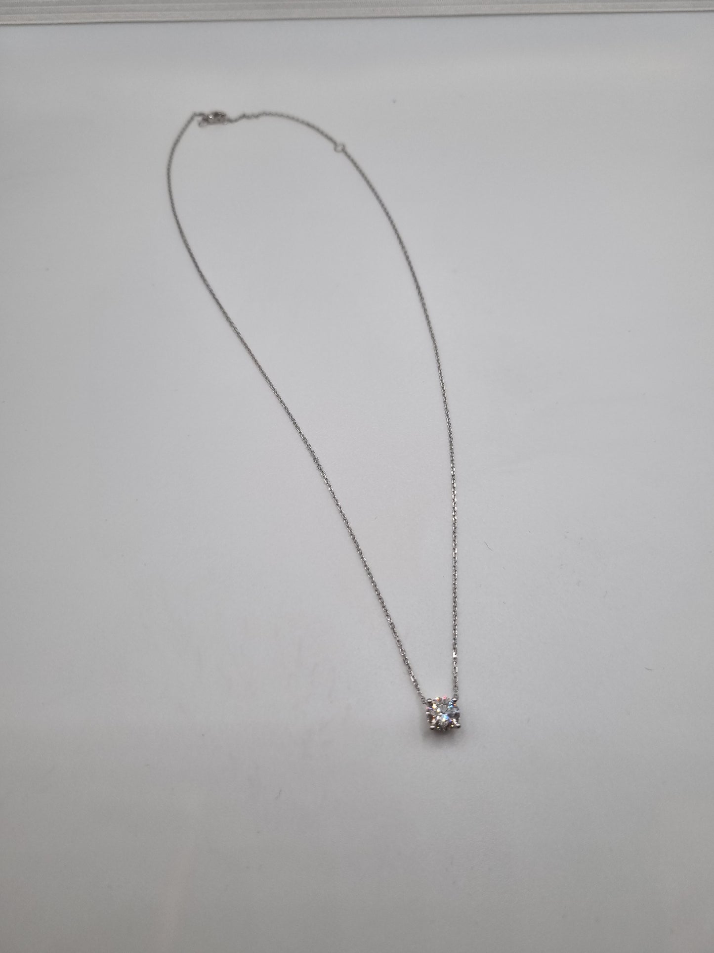 1ct IGI Certified Round Lab-Grown Diamond Solitaire Necklace in 18K White Gold, Gold weight: approx. 3.2g, Size: 18 inch with 16 inch loop