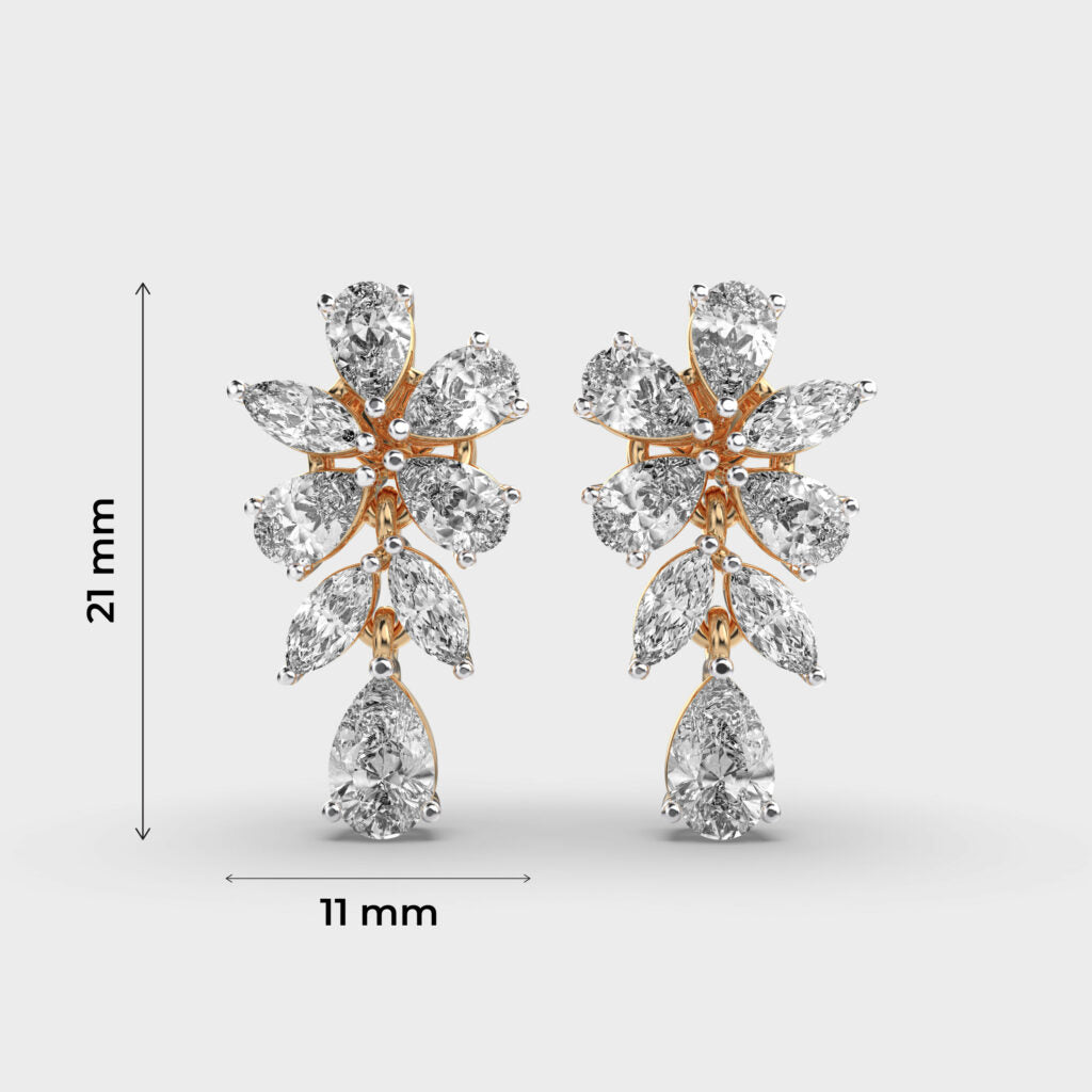 3.90 Ct Pear and Marquise-Cut Flower Clustered Lab-Grown Diamond Earrings