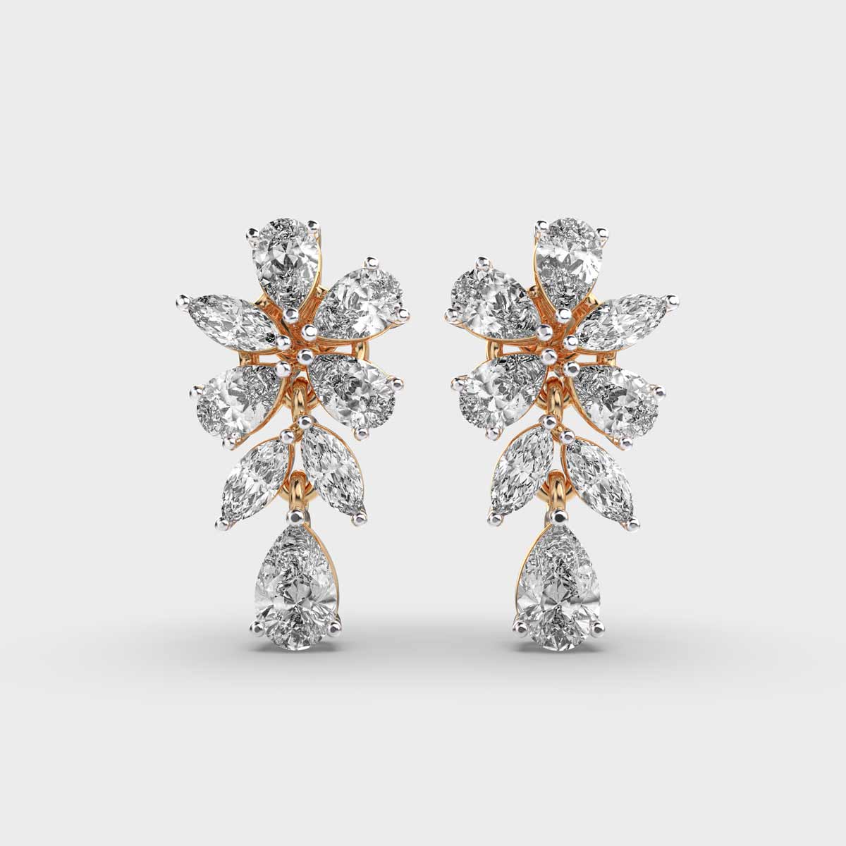 3.90 Ct Pear and Marquise-Cut Flower Clustered Lab-Grown Diamond Earrings