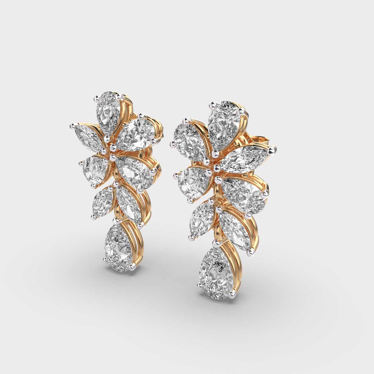 3.90 Ct Pear and Marquise-Cut Flower Clustered Lab-Grown Diamond Earrings
