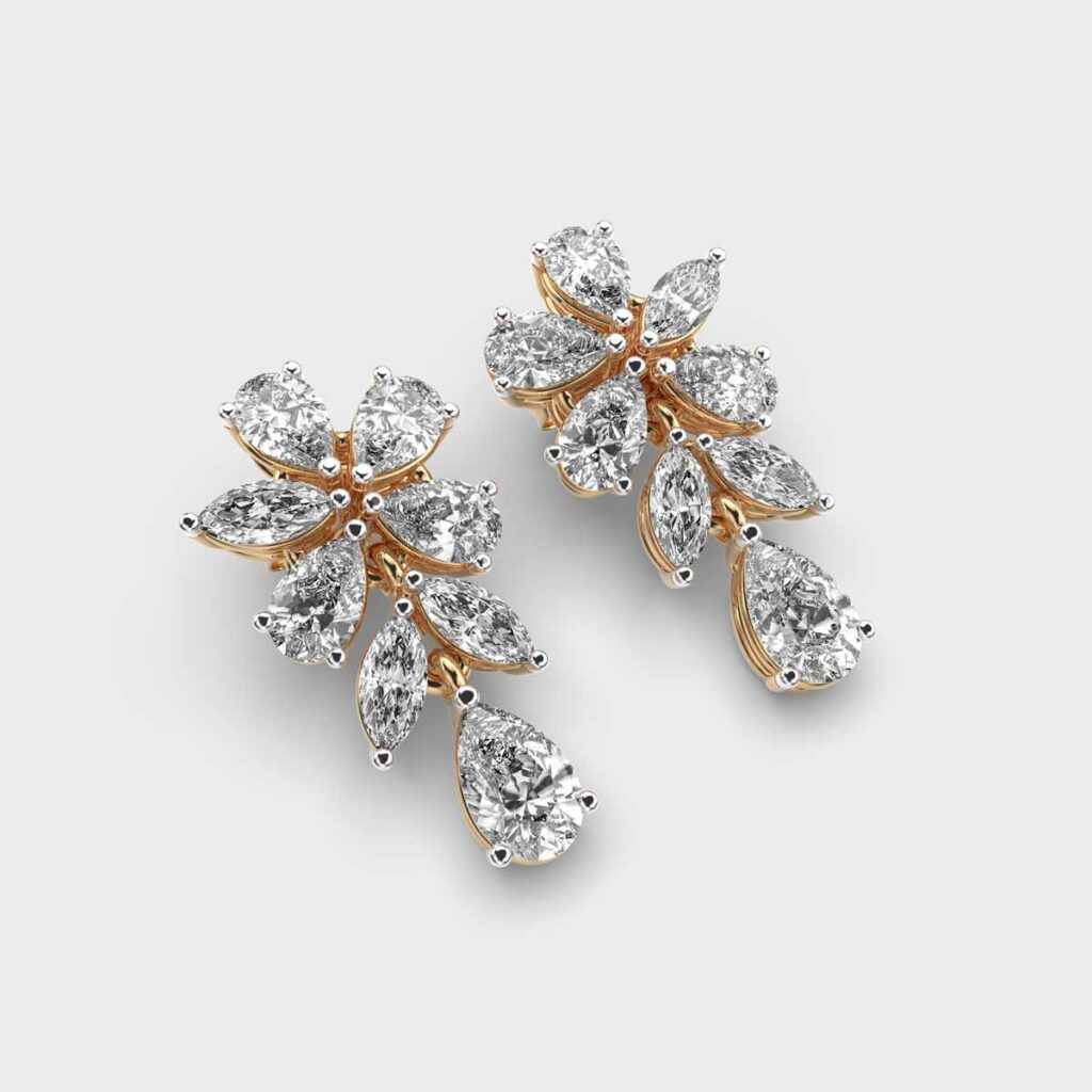 3.90 Ct Pear and Marquise-Cut Flower Clustered Lab-Grown Diamond Earrings