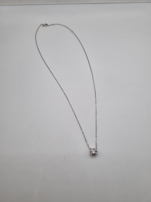 1ct IGI Certified Round Lab-Grown Diamond Solitaire Necklace in 18K White Gold, Gold weight: approx. 3.2g, Size: 18 inch with 16 inch loop