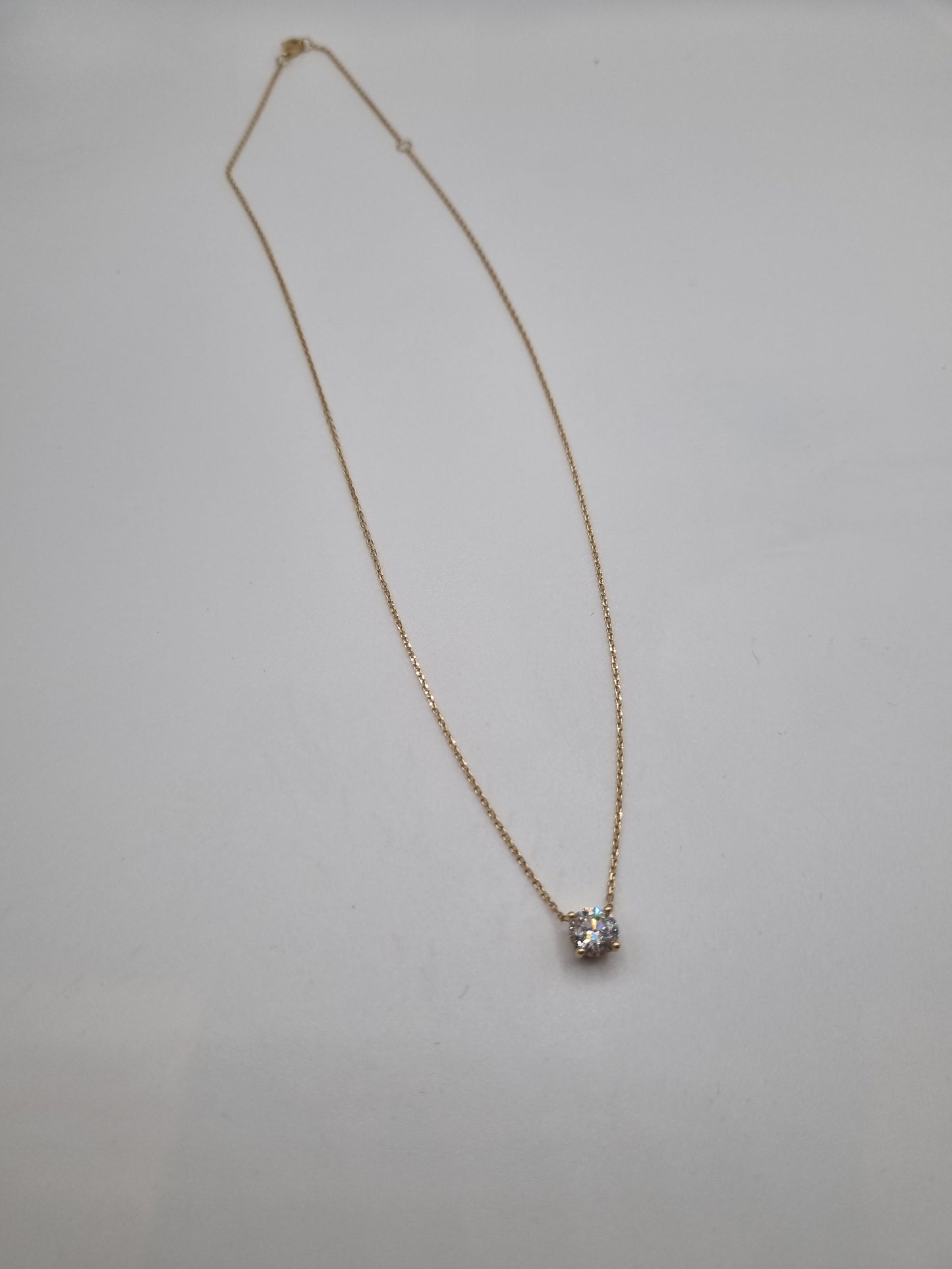 1ct IGI Certified Round Lab-Grown Diamond Solitaire Necklace in 18K Yellow Gold, Gold weight: approx. 3.2g, Size: 18 inch with 16 inch loop