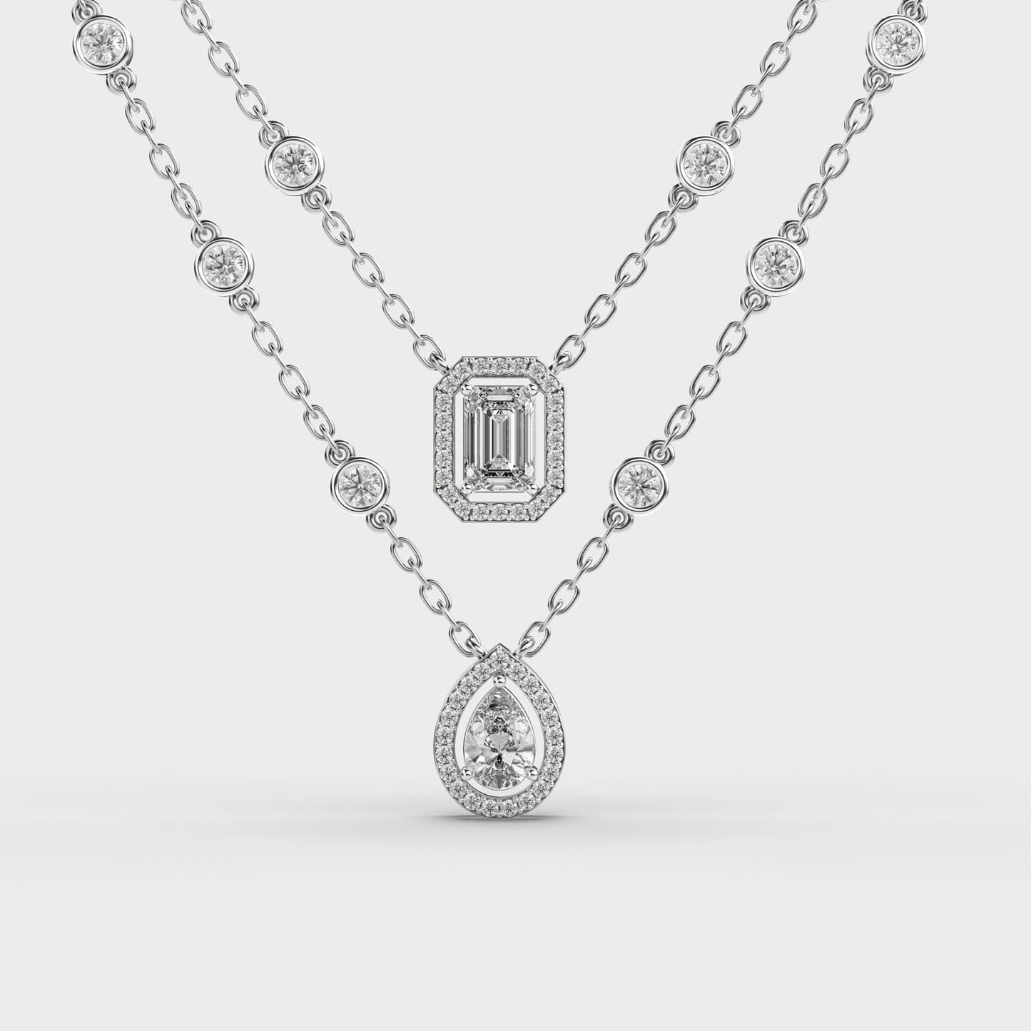 Two Layer Emerald & Pear Lab-Grown Diamond Necklace