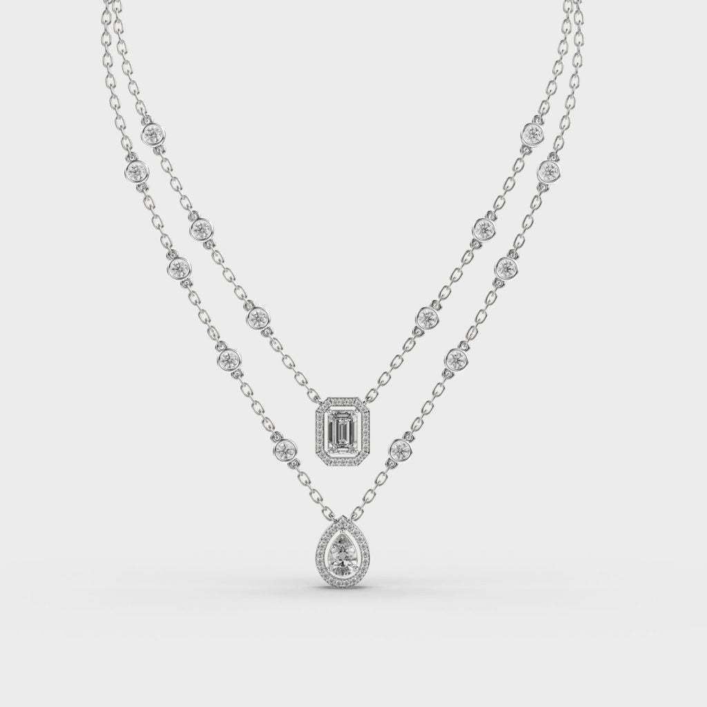 Two Layer Emerald & Pear Lab-Grown Diamond Necklace