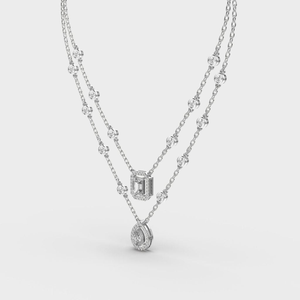Two Layer Emerald & Pear Lab-Grown Diamond Necklace