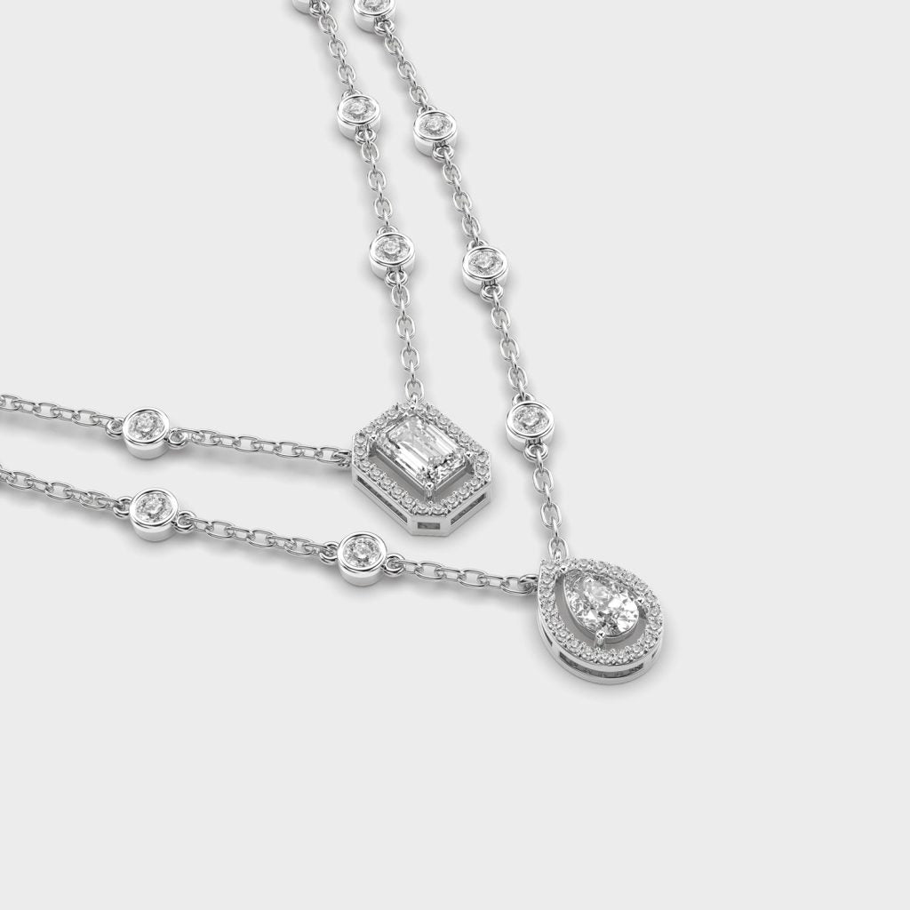 Two Layer Emerald & Pear Lab-Grown Diamond Necklace
