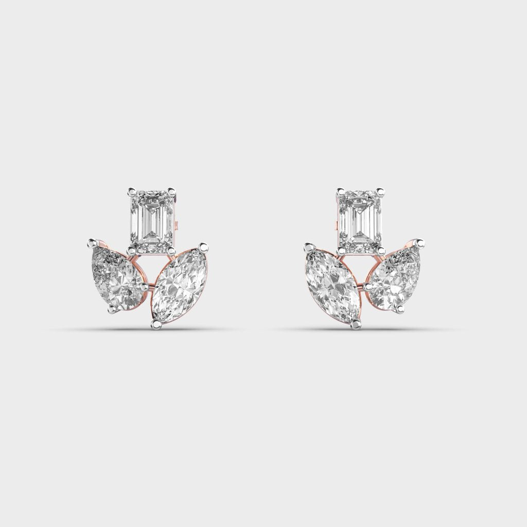 3.40 Carat Tri-Cut Clustered Lab-Grown Diamond Earrings